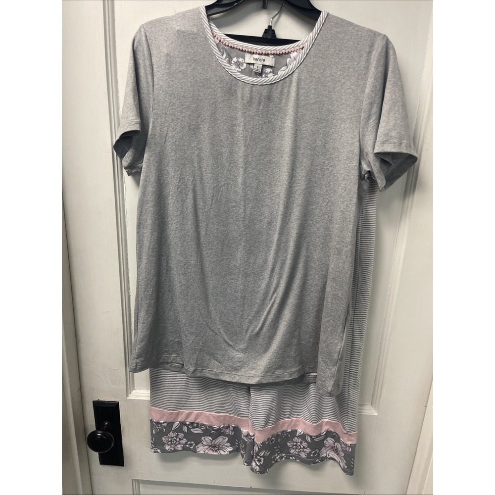 Kensie 2 Pc Women's Sz S Gray Short Sleeve Top & Pull Up Capri Pajamas PJ's